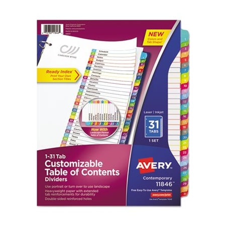 Avery Dennison DIVIDER, PAPER, 31/ST, AST 11846